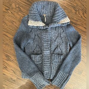 Free People Wool Blend Foldover Collar Chunky Cardigan